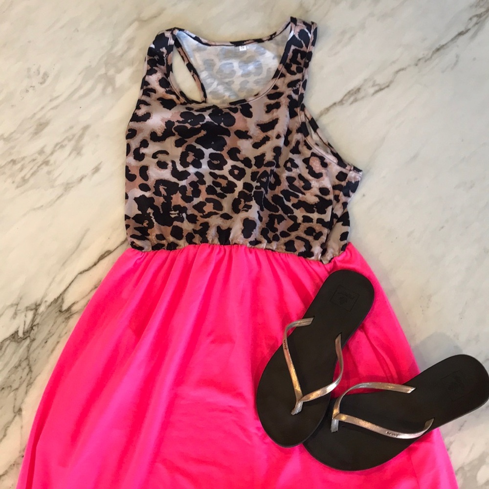 Leopard Print and Pink Maxi Dress